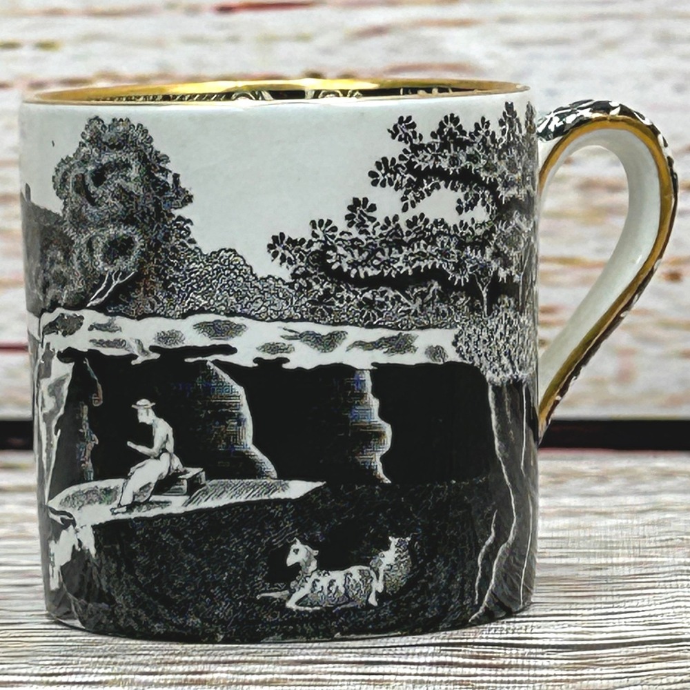 Spode Italian Black and White Coffee Mug Gold‎ Rim England c.1816 Design